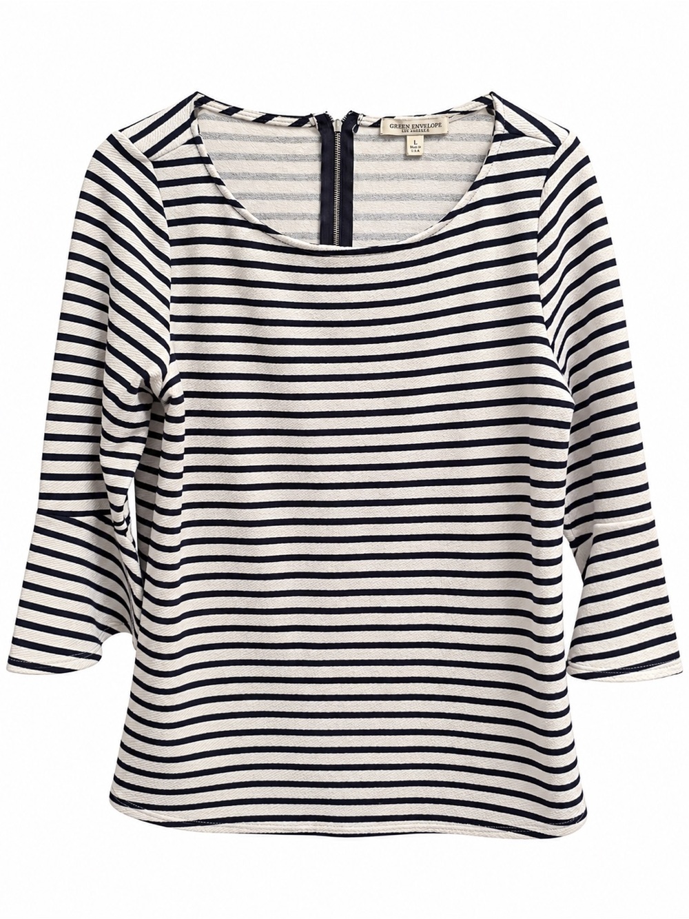 Green Envelope Navy & White Striped Scoop Neck Top